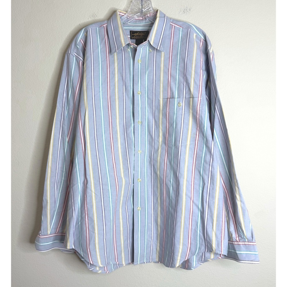 Eddie Bauer Button Down Mens Large Multi Color Vertical Stripe Long Sleeve Shirt